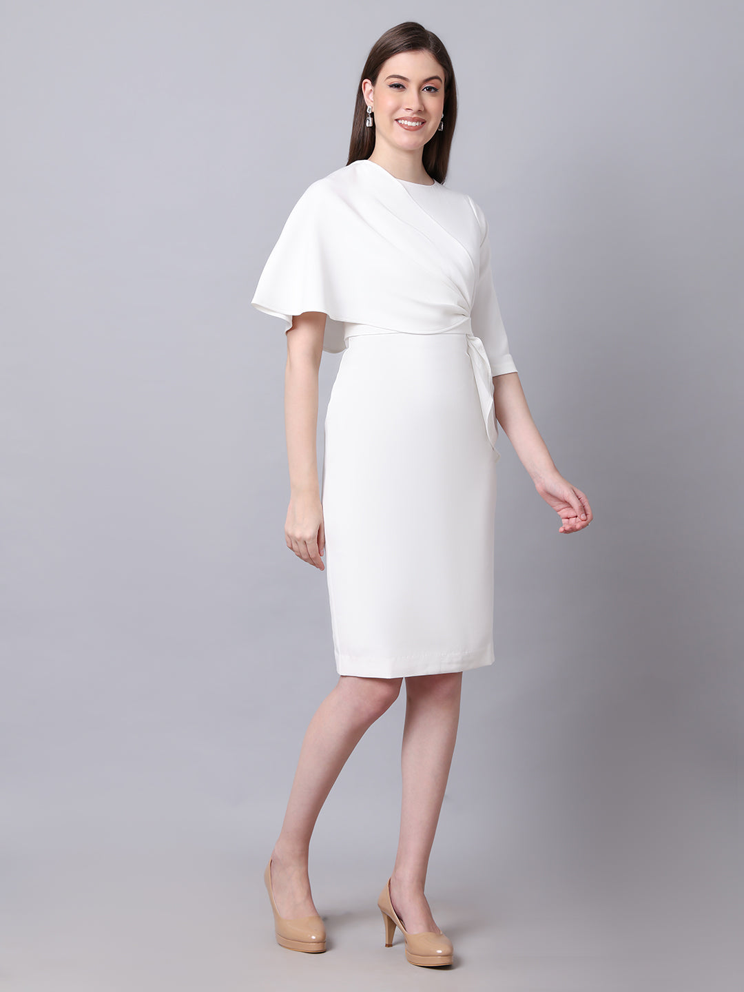 Exude Incandescent Draped Dress (White)