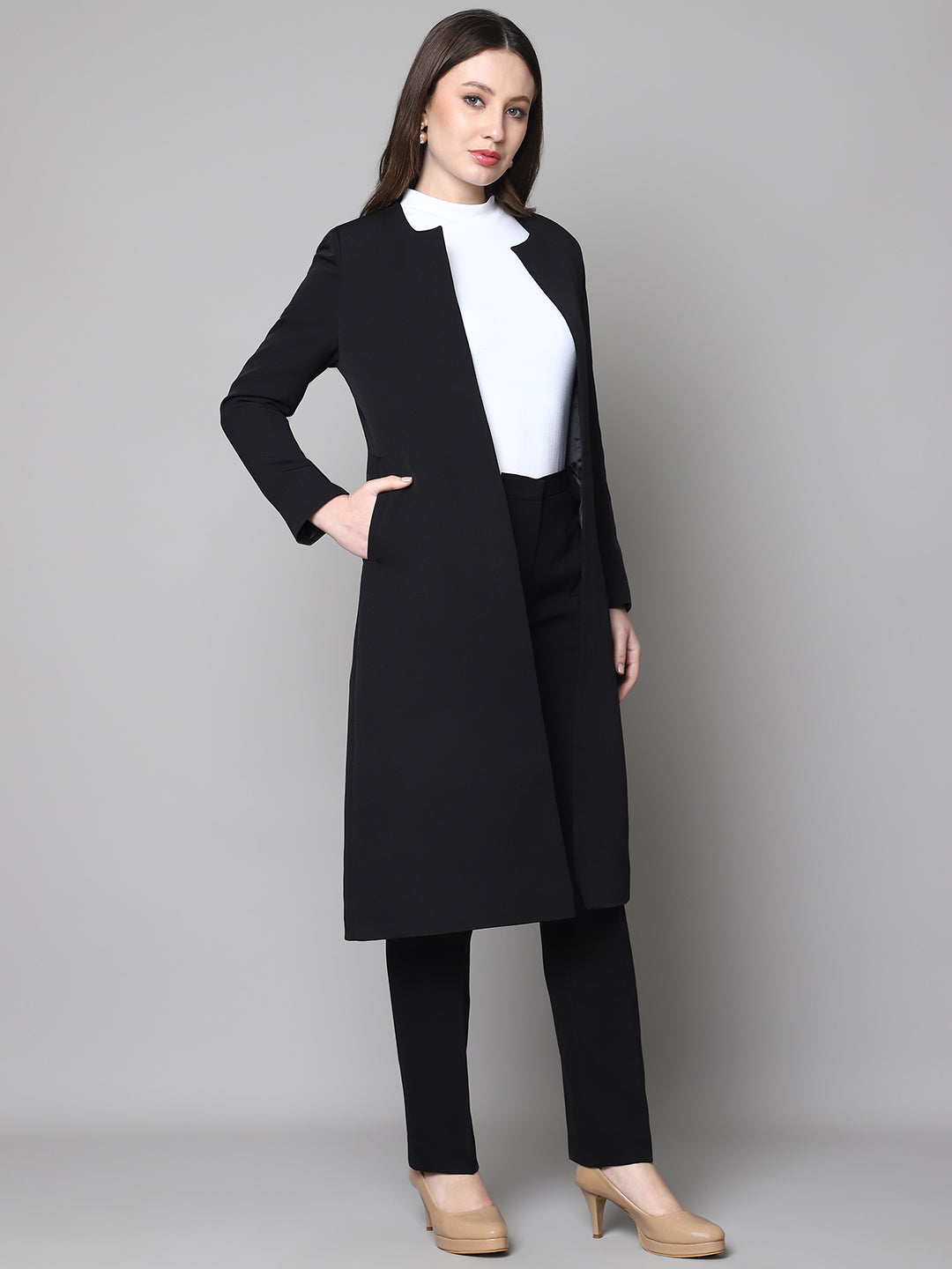 Exude Crowned Confidence Long Blazer (Black)