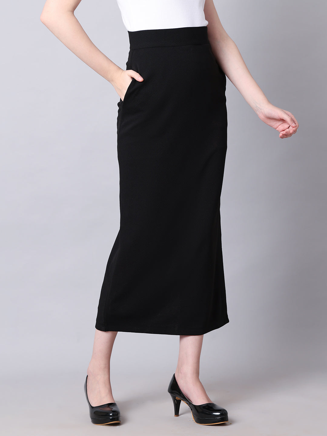 Exude Statement Piece Long Black Skirt with Side Slit (Black)