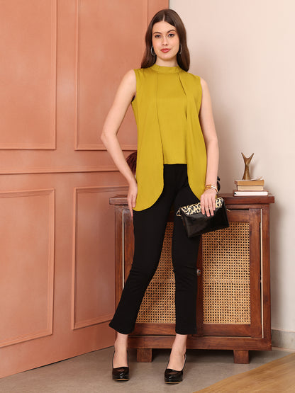 Exude Striking Silhouettes High Neck Layered Top (Lime)