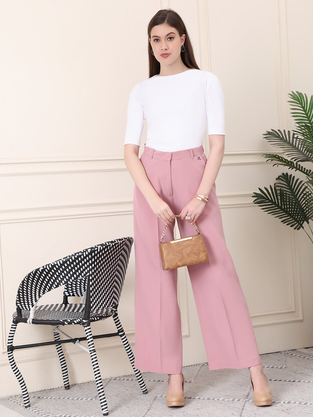 Exude Empowered Chic Wide Leg Trouser (Dusty Pink)