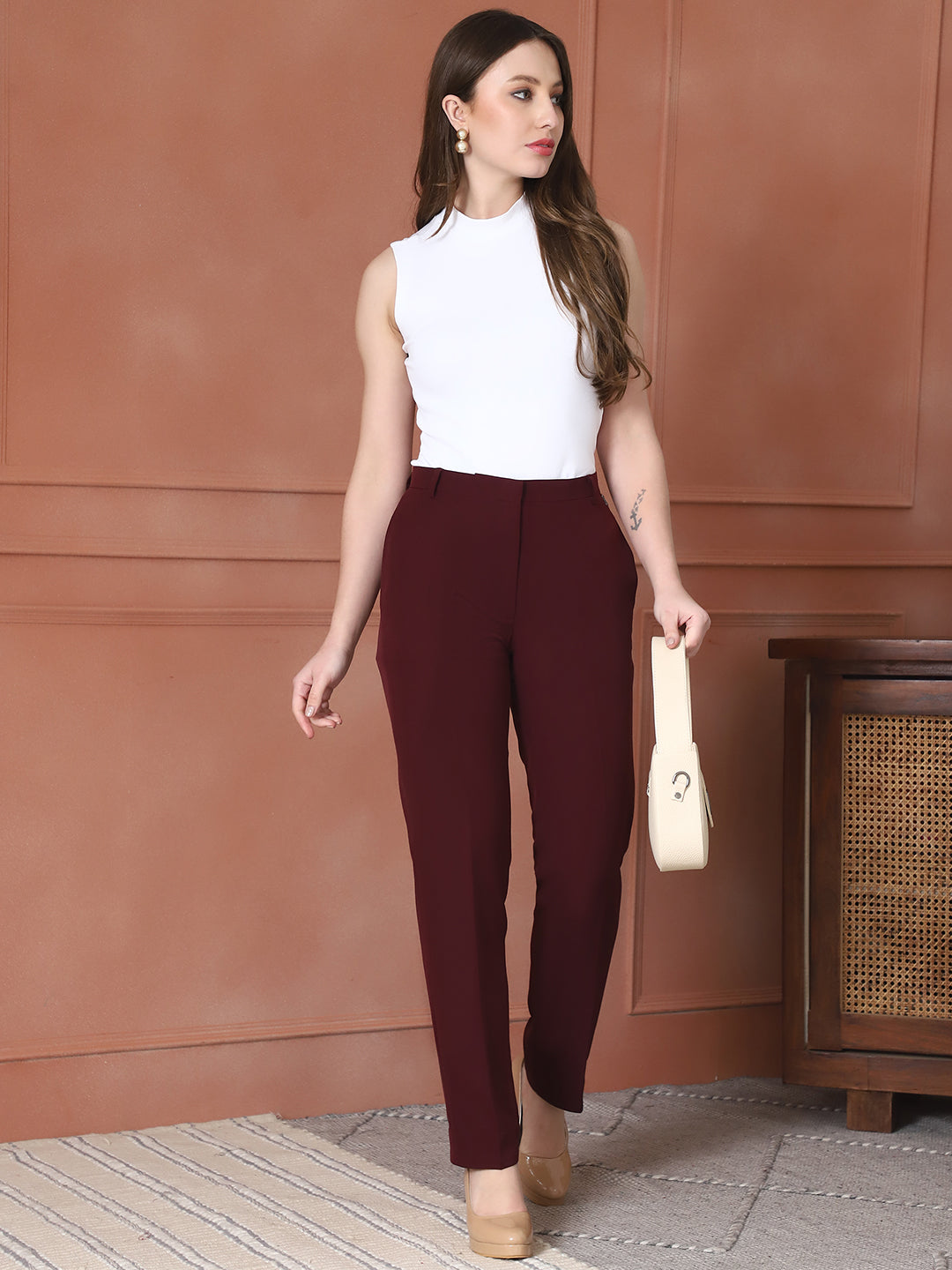 Exude Empathy &amp; Edge Straight Fit Trouser (Wine)