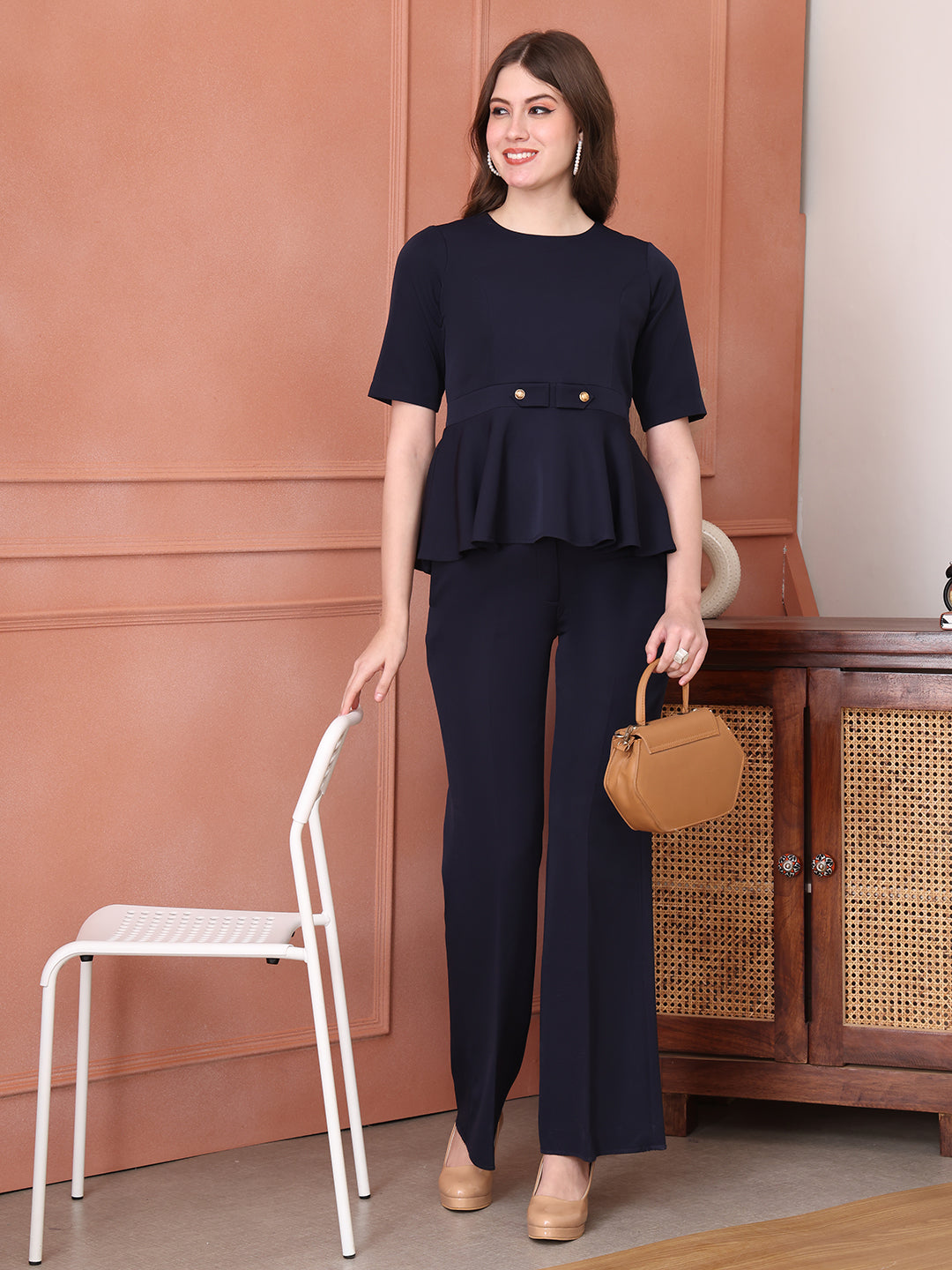 Exude Rise &amp; Roar A-Line op with Waist Detail, Paired With Matching Bootcut Trouser (Navy)