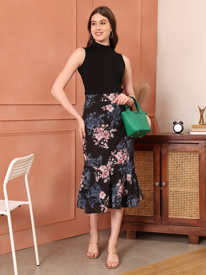 Exude Radiant Reflections Floral Midi Skirt