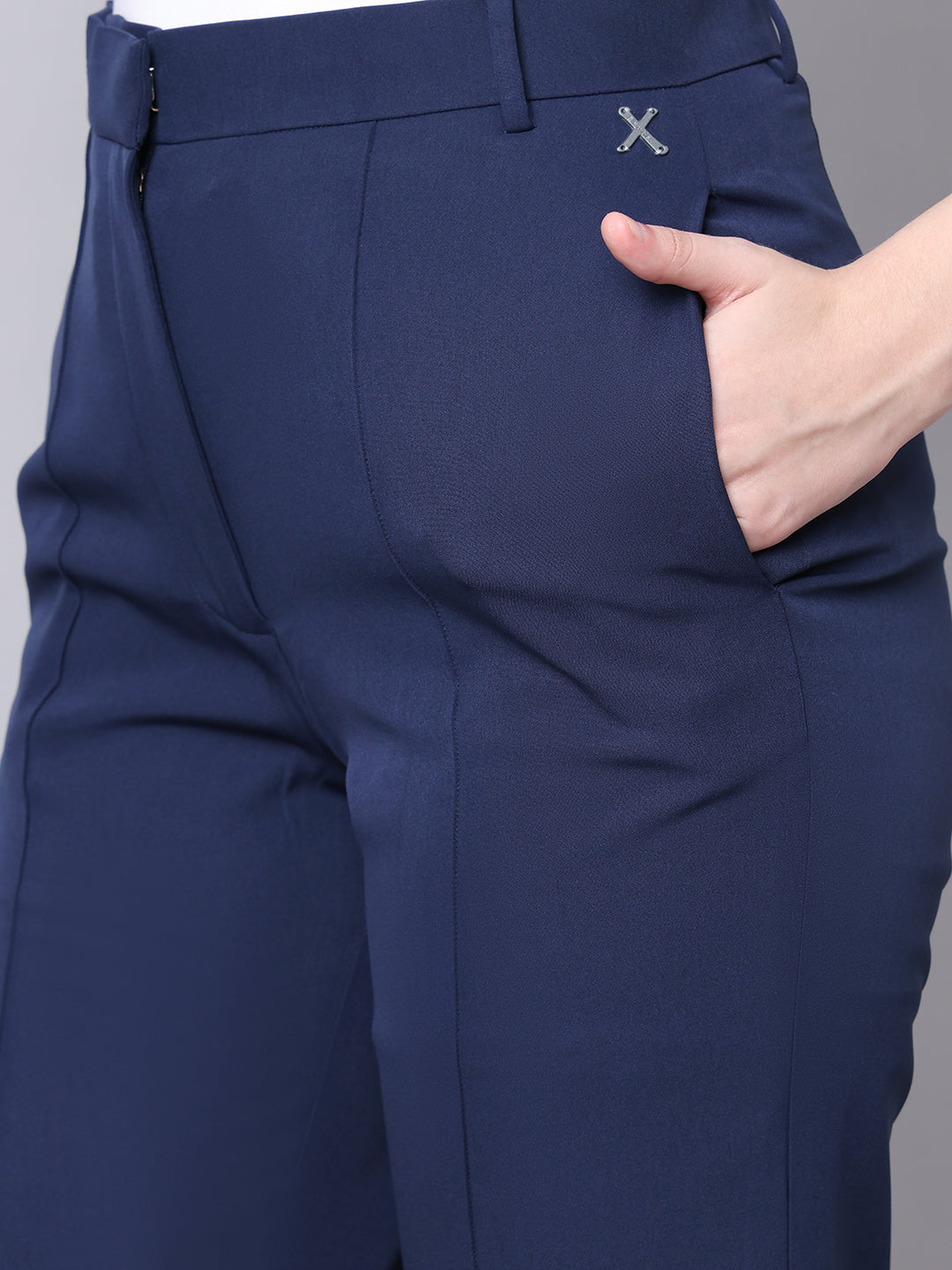 Exude Timeless Threads Straight Fit Trousers with Pockets (Navy)