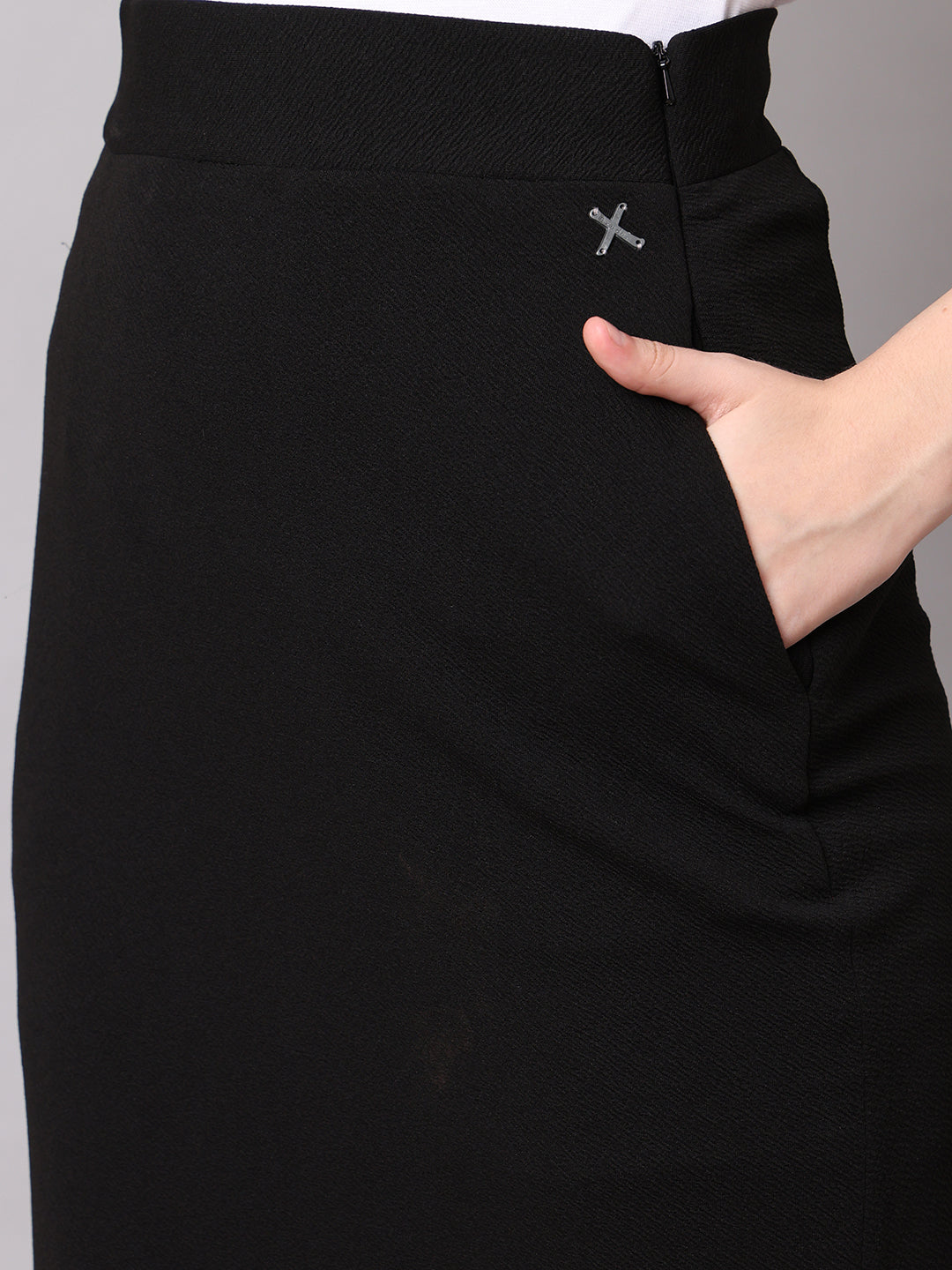 Exude Statement Piece Long Black Skirt with Side Slit (Black)