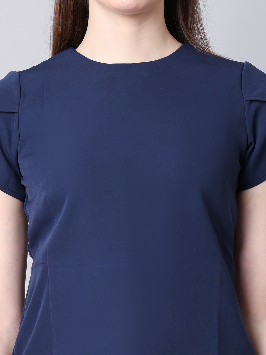 Exude Elysian Essence Asymmetrical Top with Cap Sleeves (Navy)