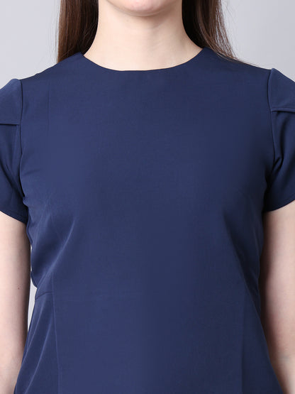 Exude Elysian Essence Asymmetrical Top with Cap Sleeves (Navy)