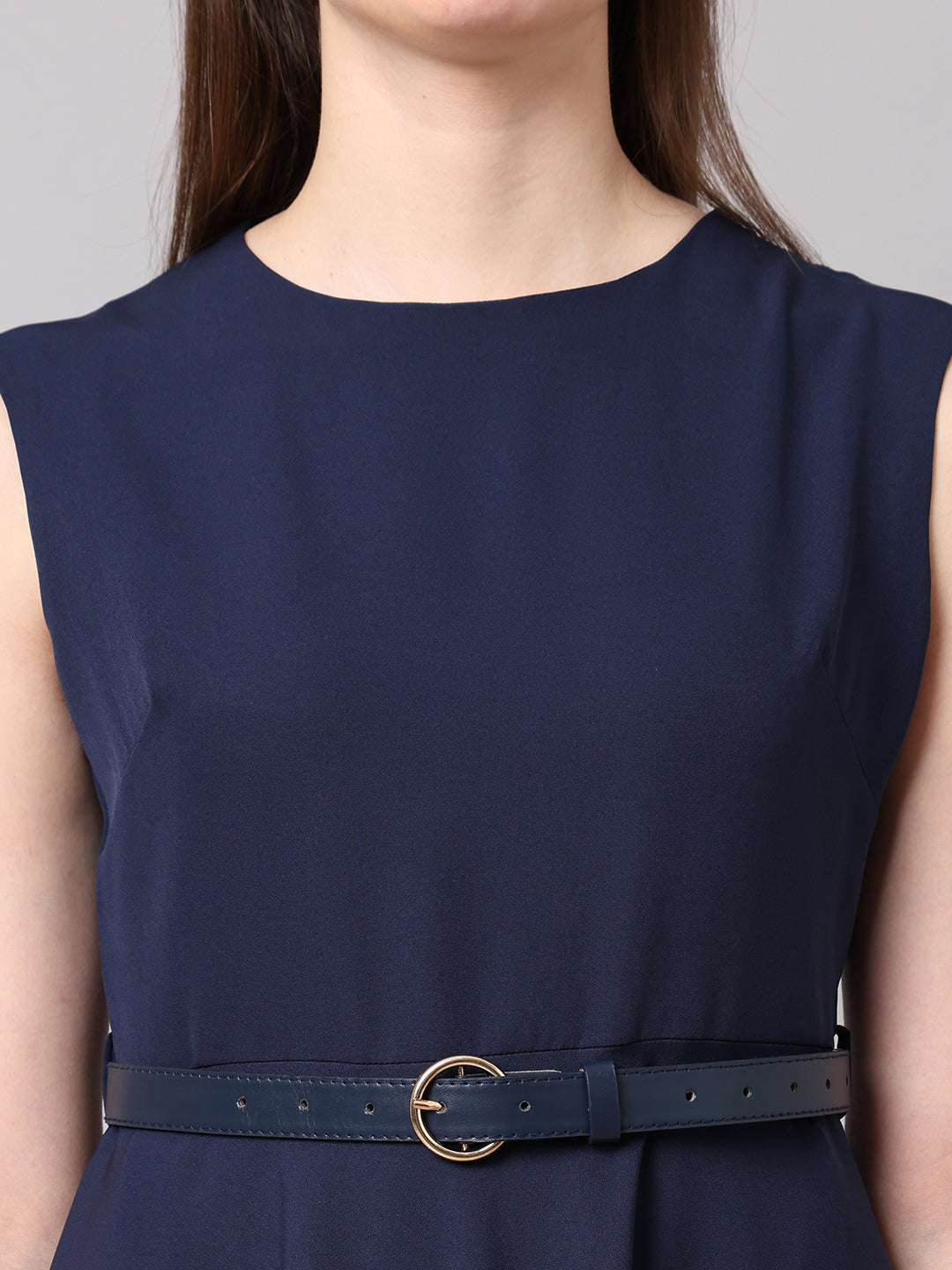 Exude Warmth Fit &amp; Flare Dress with Belt (Navy)