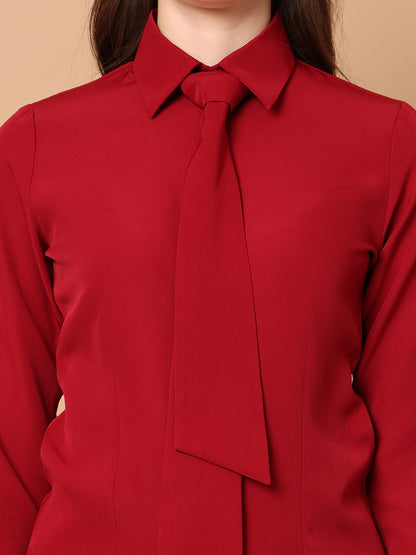 Exude Reign Supreme Shirt with Tie Paired with Matching Bootcut Trouser (Red)