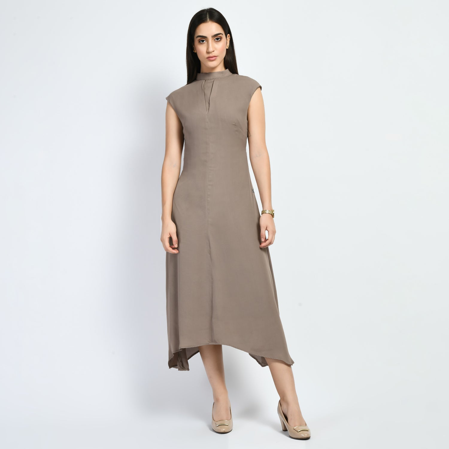 Exude Vibrance Open Back Midi Dress (Camel Beige)