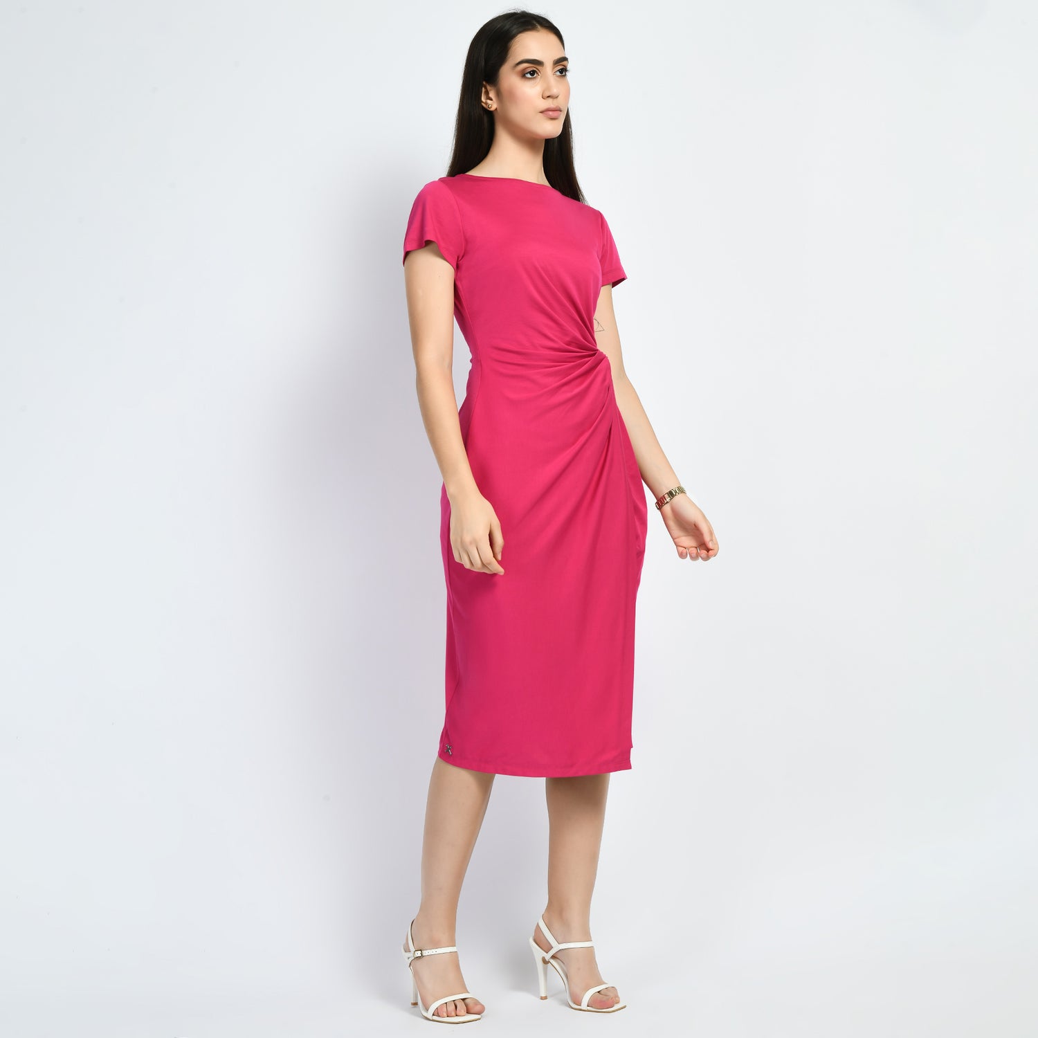 Exude Luminosity Side Knot Wrap Dress (Hot Pink)