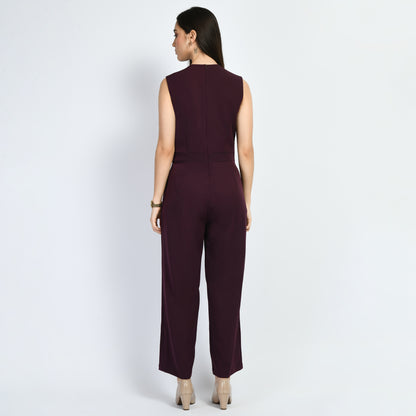 Exude Timelessness V-neck Wide-Leg Jumpsuit (Wine)