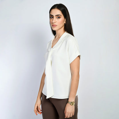 Exude Transcendence Blazer Top with Front Tie (White)