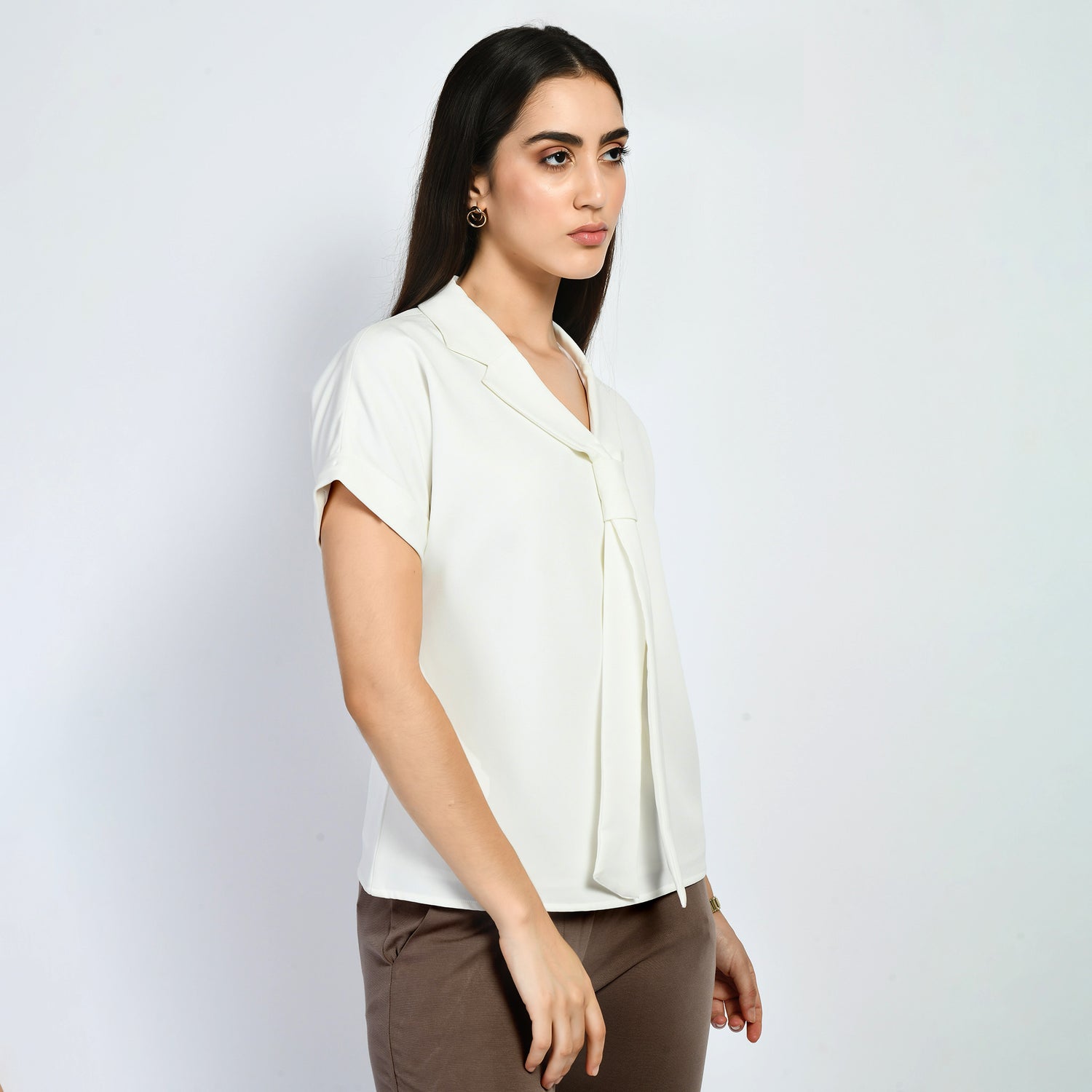 Exude Transcendence Blazer Top with Front Tie (White)