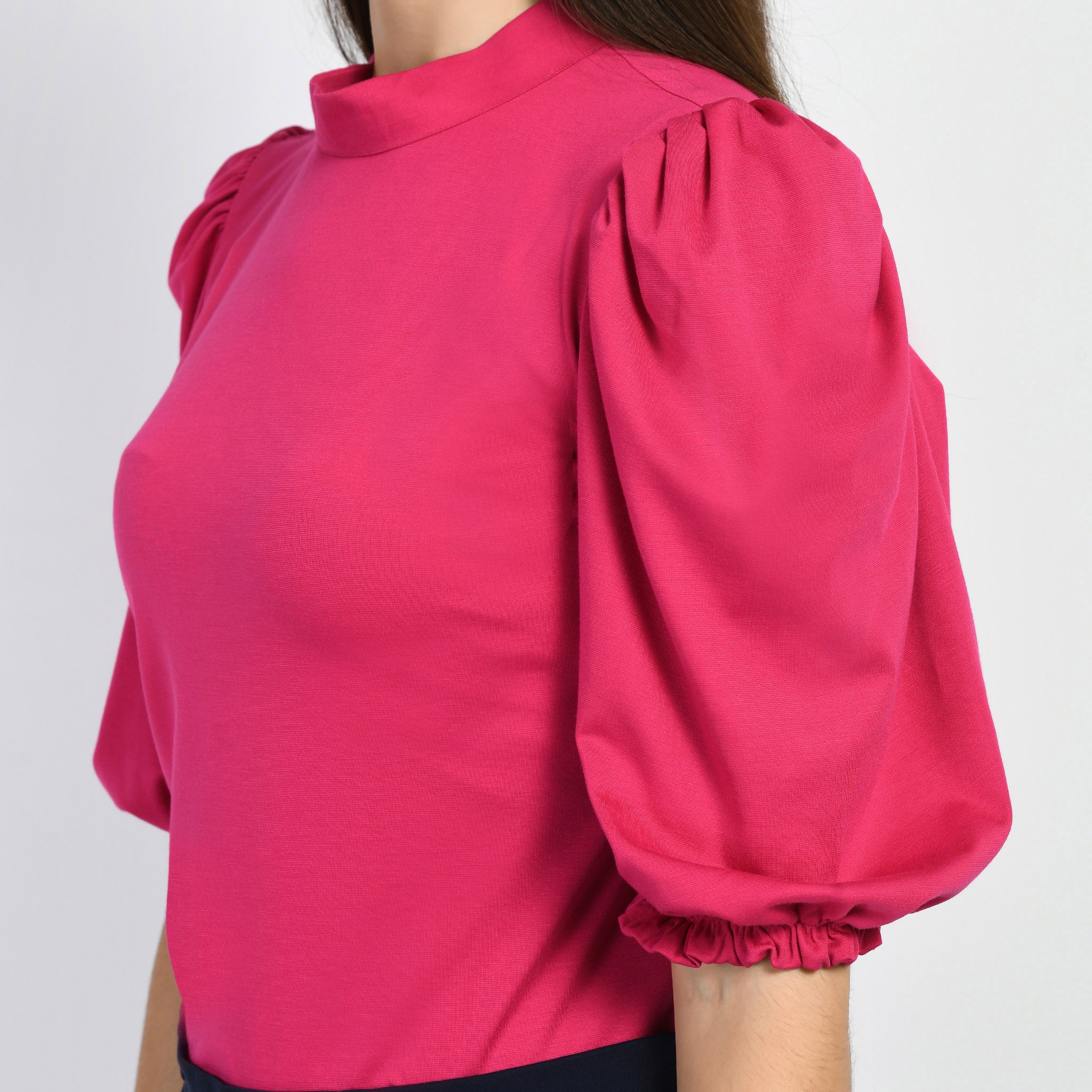 Exude Glamour Puffed Sleeves T-shirt (Hot Pink)