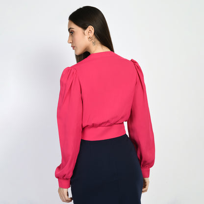 Exude Dynamism Blouson Top with Puffed Sleeves (Hot Pink)