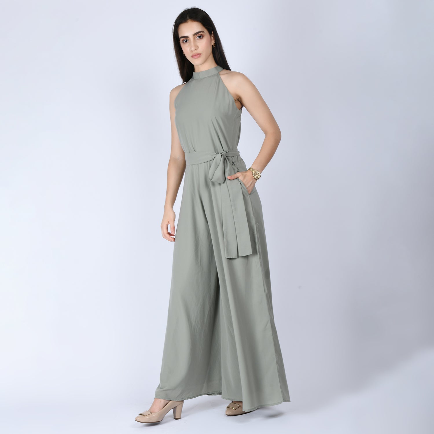 Exude Splendidness Extra Wide-Leg Jumpsuit (Pista Green)