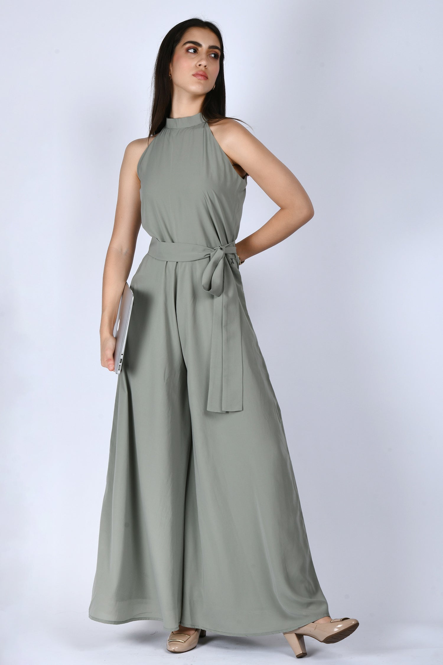 Exude Splendidness Extra Wide-Leg Jumpsuit (Pista Green)