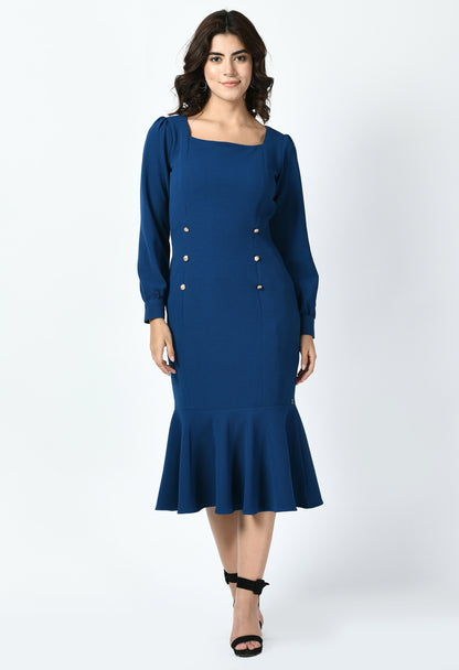 Exude Apogee Fishtail Midi Dress (Royal Blue)