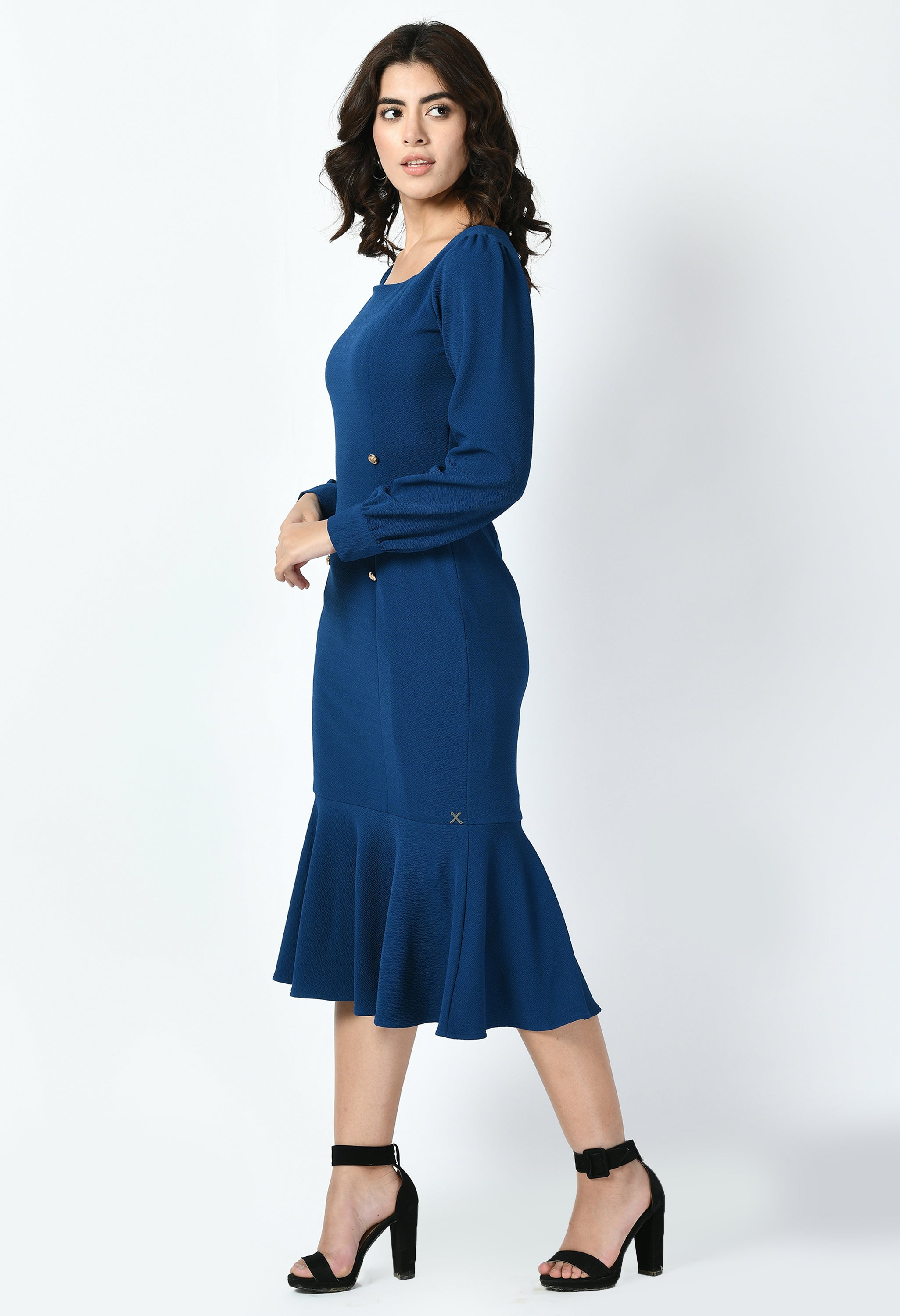 Exude Apogee Fishtail Midi Dress (Royal Blue)