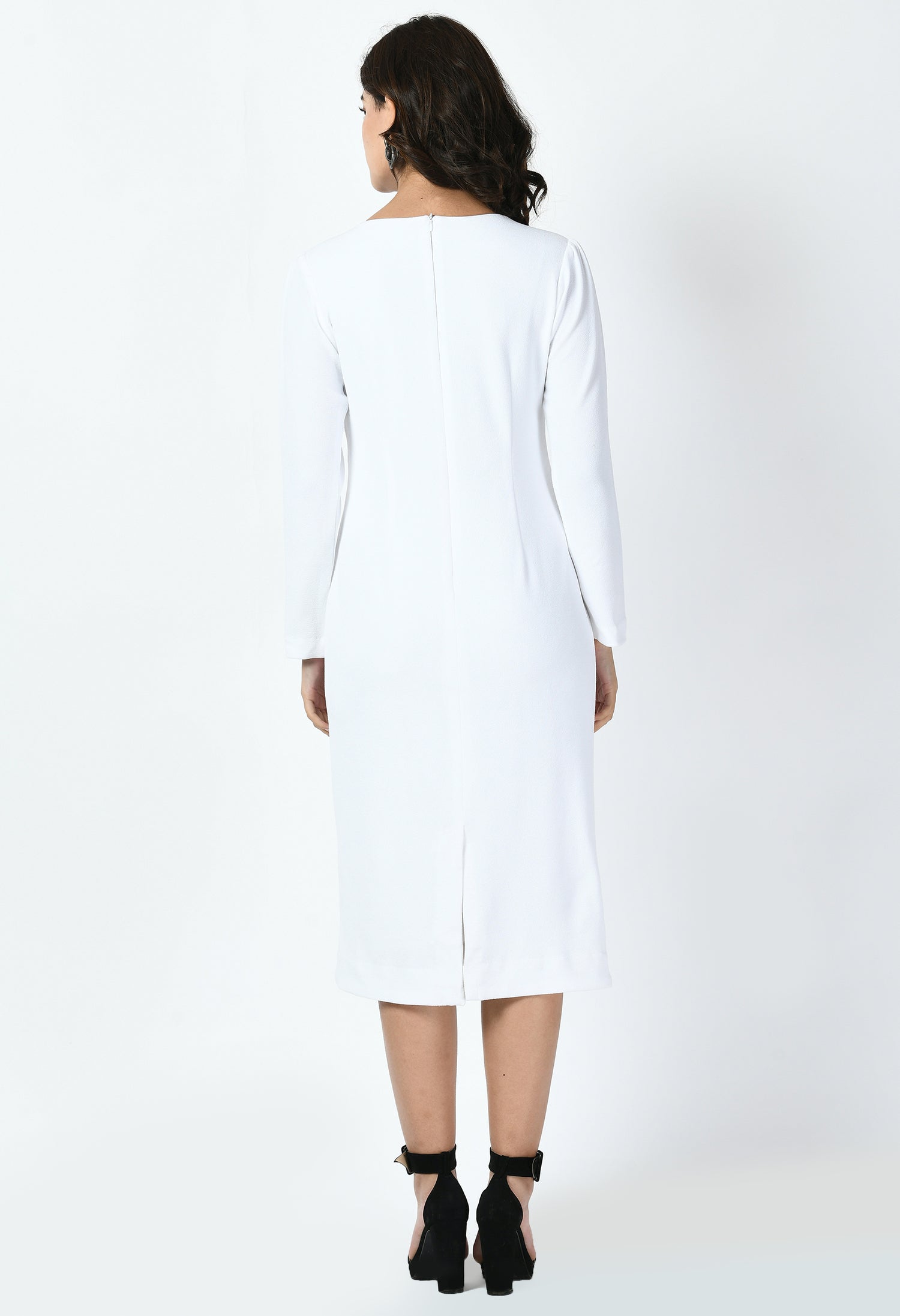 Exude Acme Button Down Midi Sheath Dress (White)
