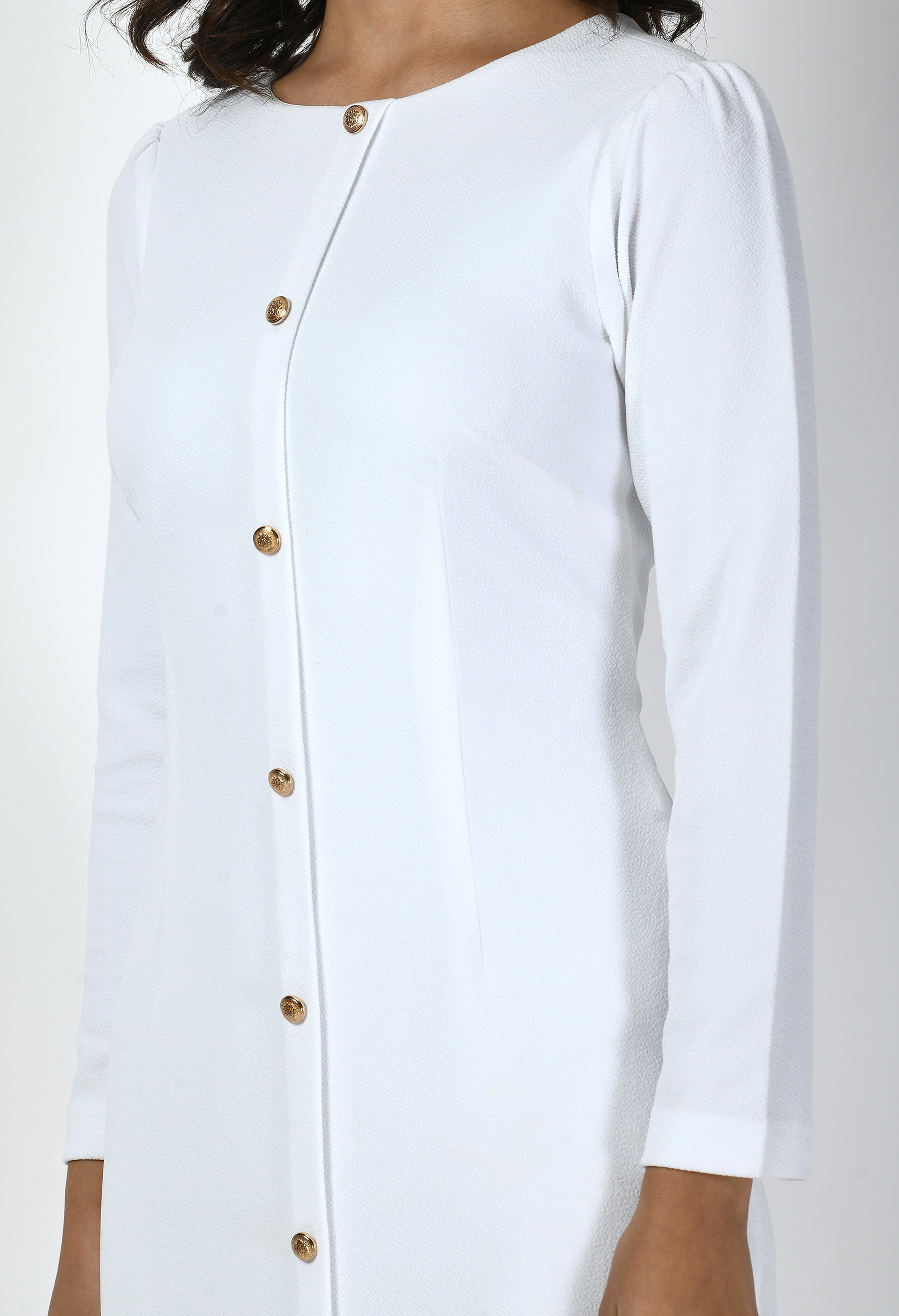 Exude Acme Button Down Midi Sheath Dress (White)