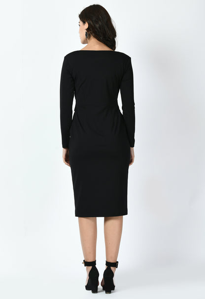 Exude Pinnacle Padded Shoulder Sheath Dress (Black)