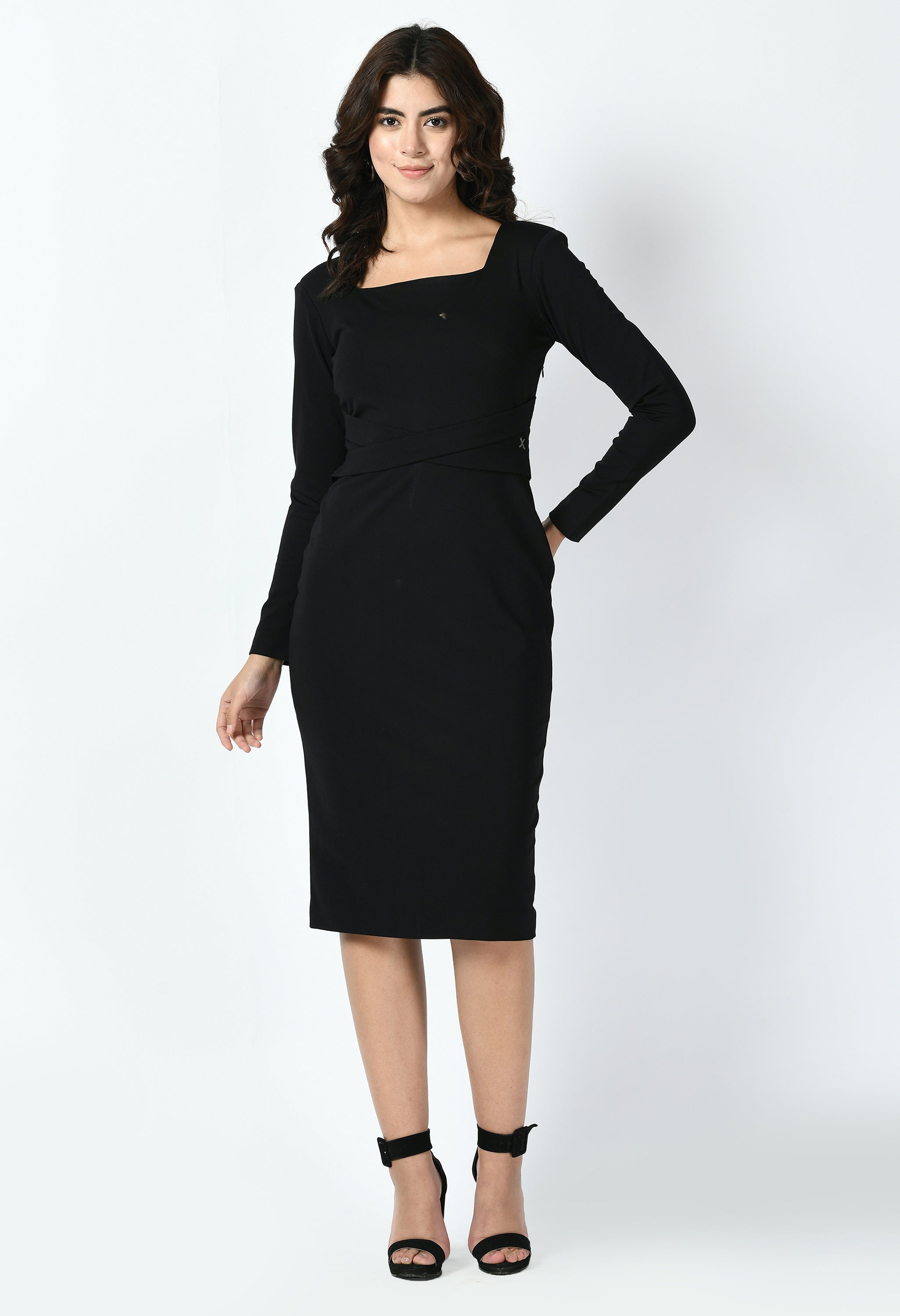 Exude Pinnacle Padded Shoulder Sheath Dress (Black)