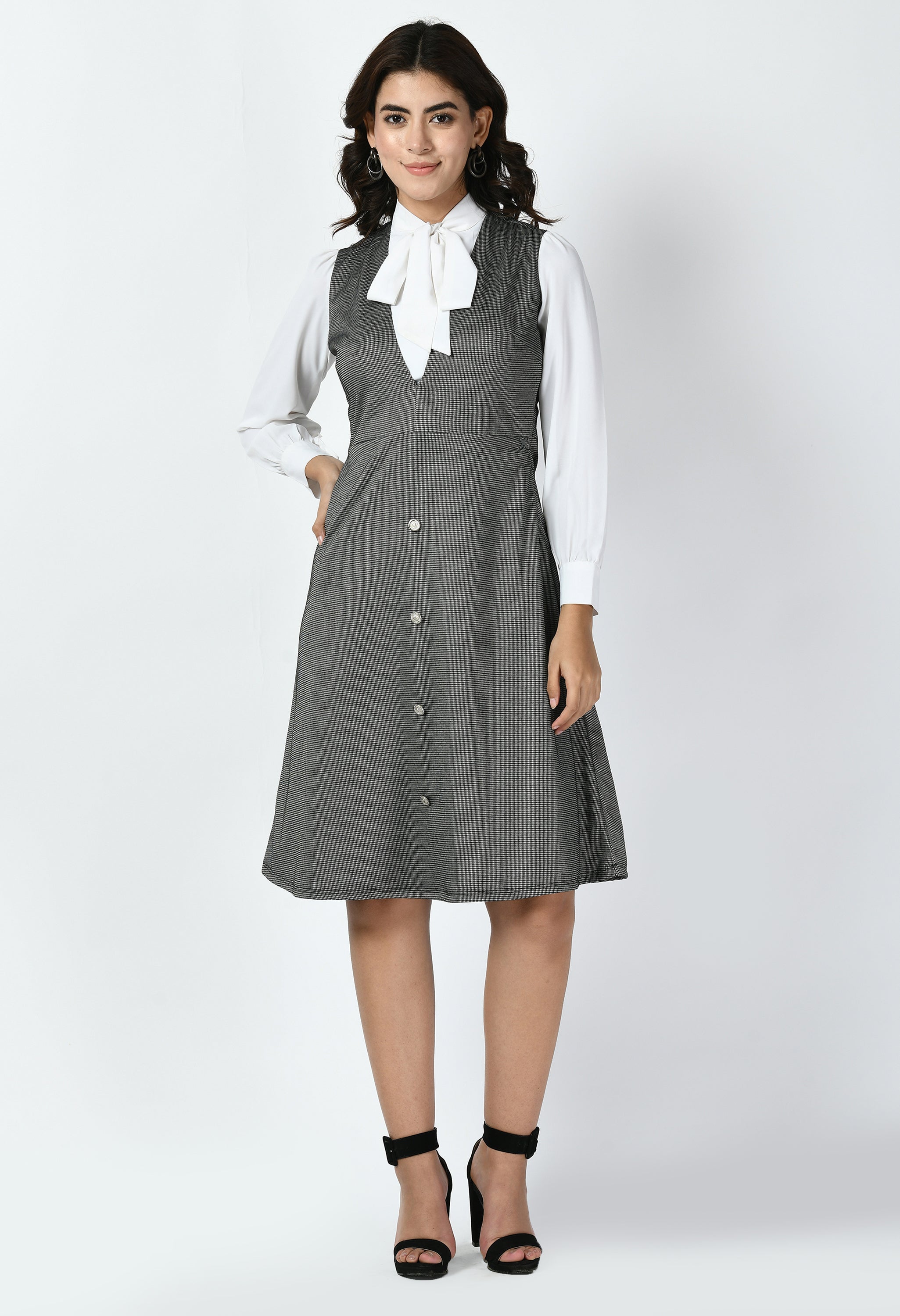 Exude Vertex Tie-up Pinafore Dress (Charcoal Black)