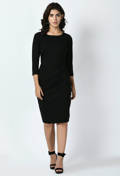 Exude Apex Side Pleat Sheath Dress (Black)