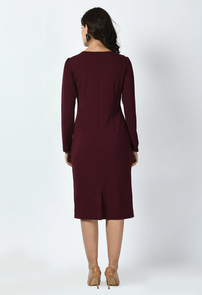 Exude Acme Button Down Midi Sheath Dress (Wine)