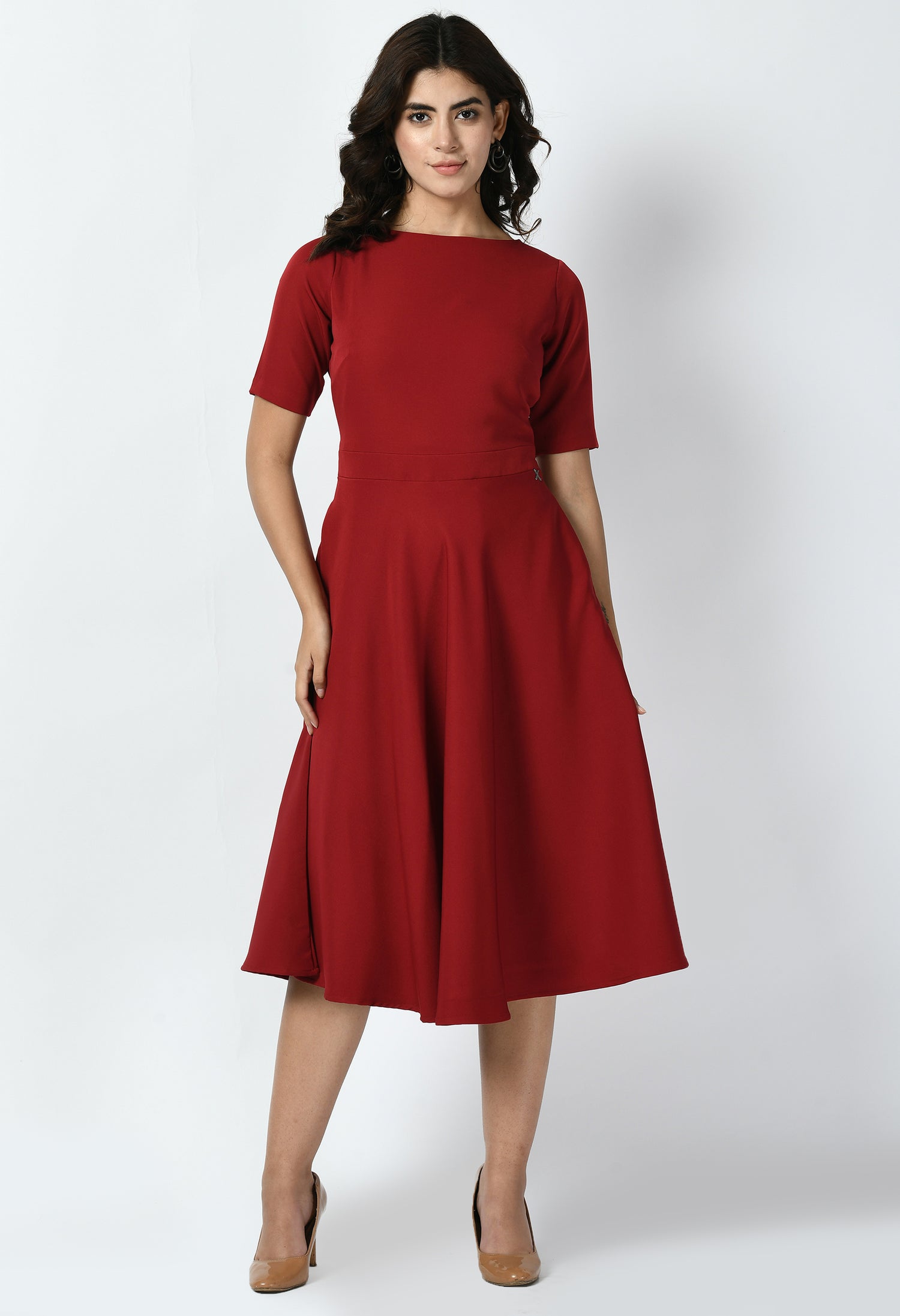 Exude Epitome Classic A-line Dress (Red)