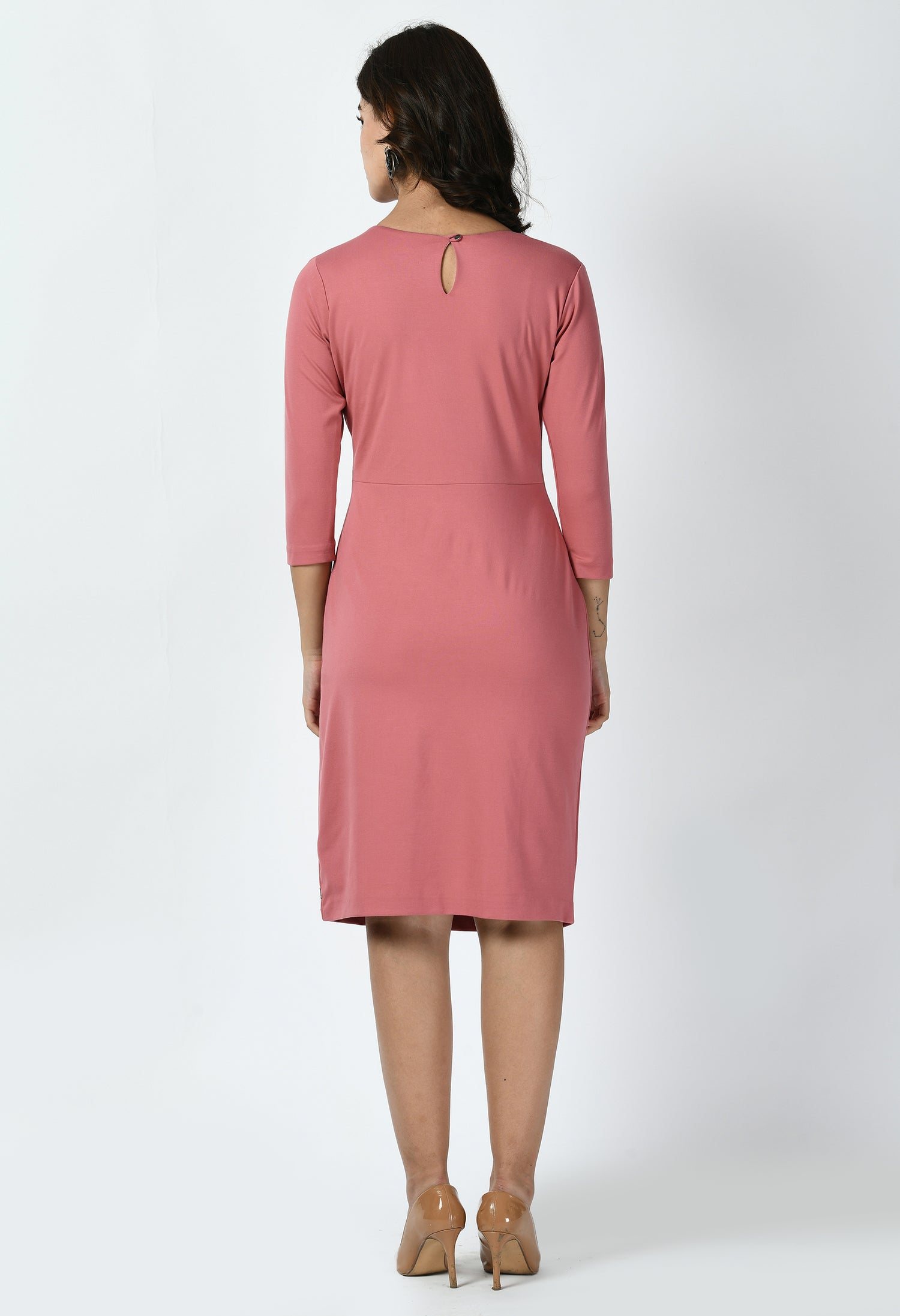 Exude Apex Side Pleat Sheath Dress (Watermelon Pink)