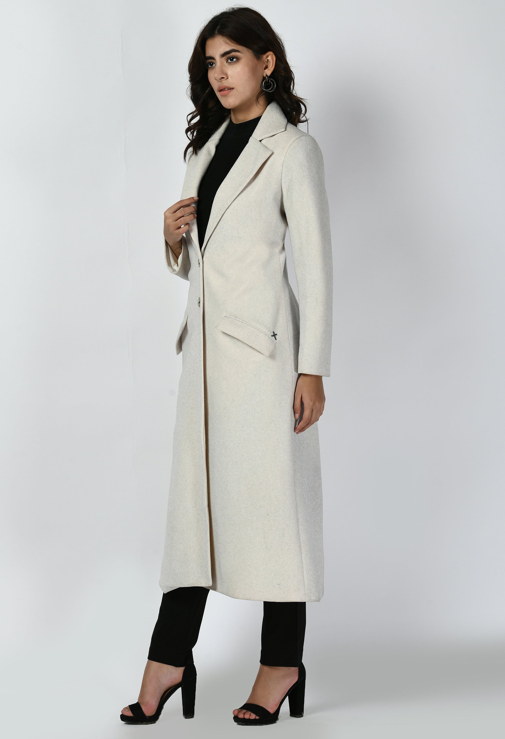 Exude Determination Wool-Blend Long Coat (Off White)