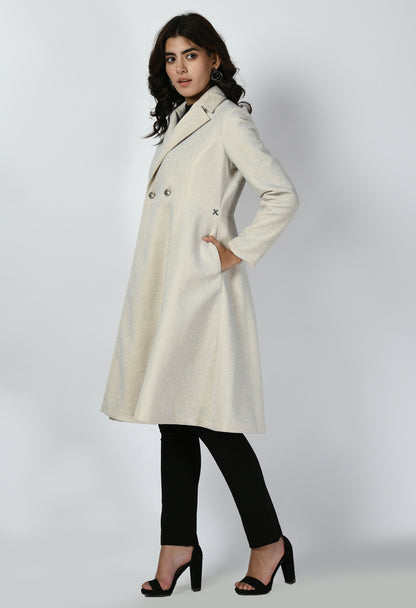 Exude Ferocity Wool-Blend A-line Long Coat (Off White)