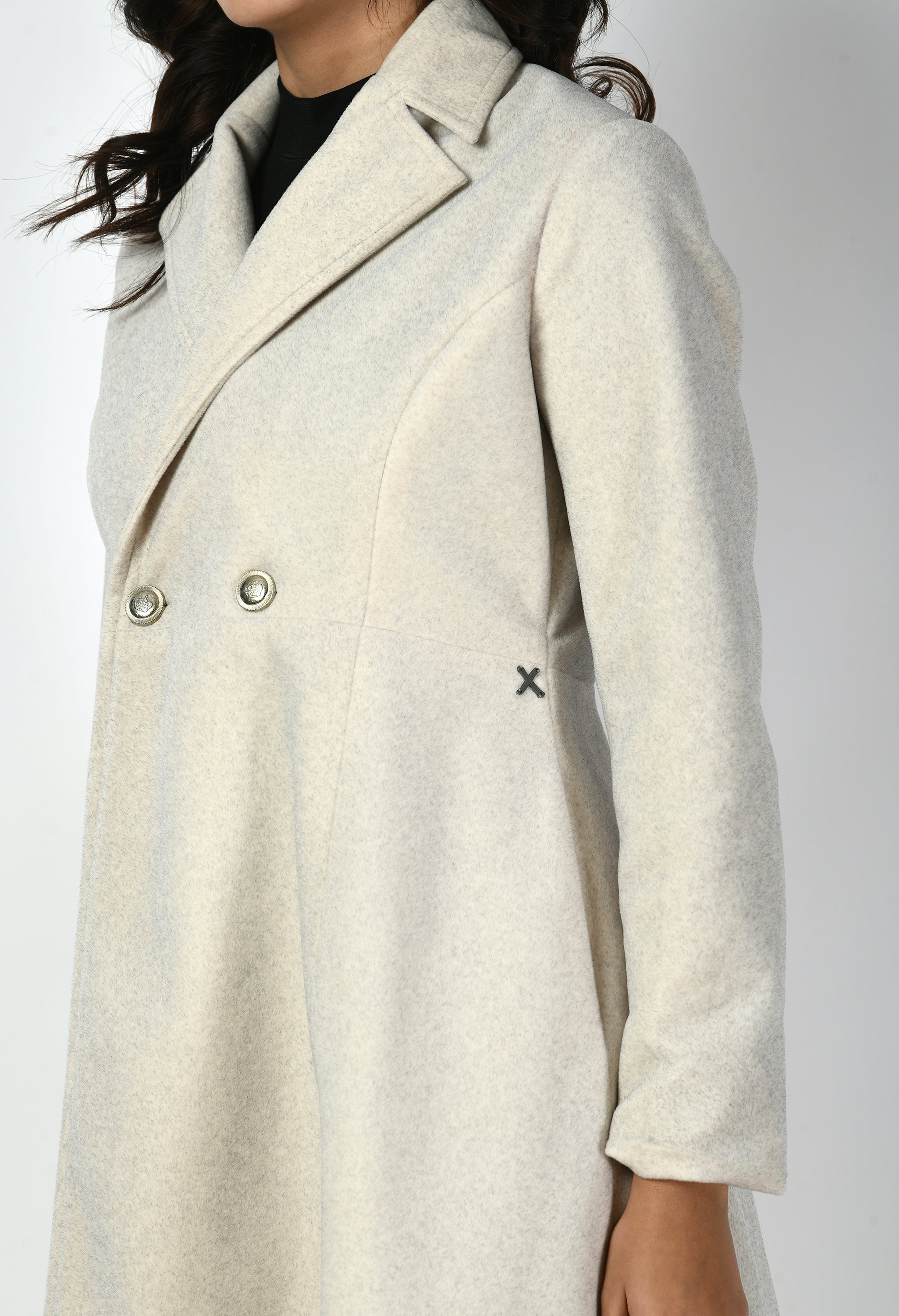 Exude Ferocity Wool-Blend A-line Long Coat (Off White)