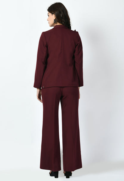 Exude Vitality Formal Blazer with Bootcut Trousers (Wine)