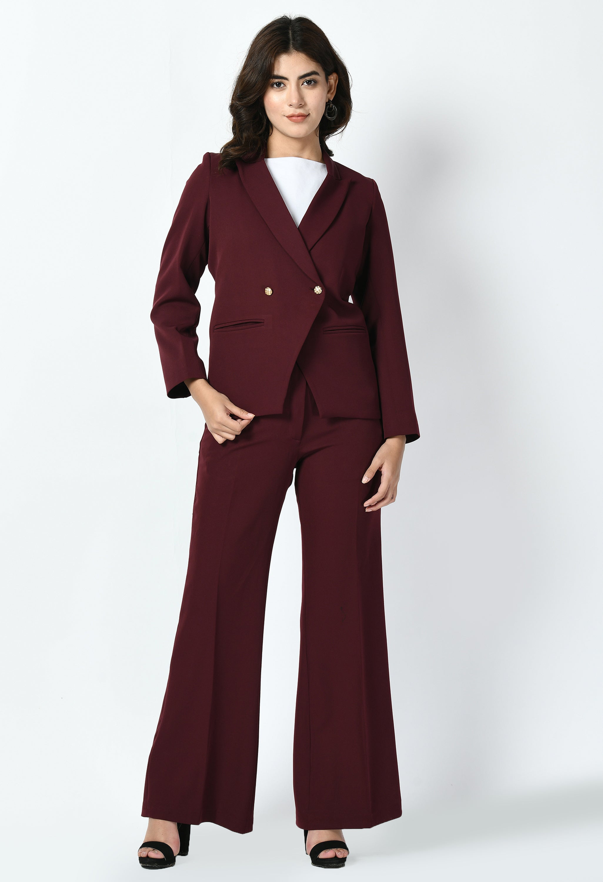 Exude Vitality Formal Blazer with Bootcut Trousers (Wine)