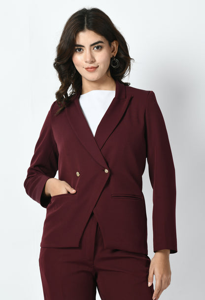 Exude Dominance Solid Formal Blazer (Wine)