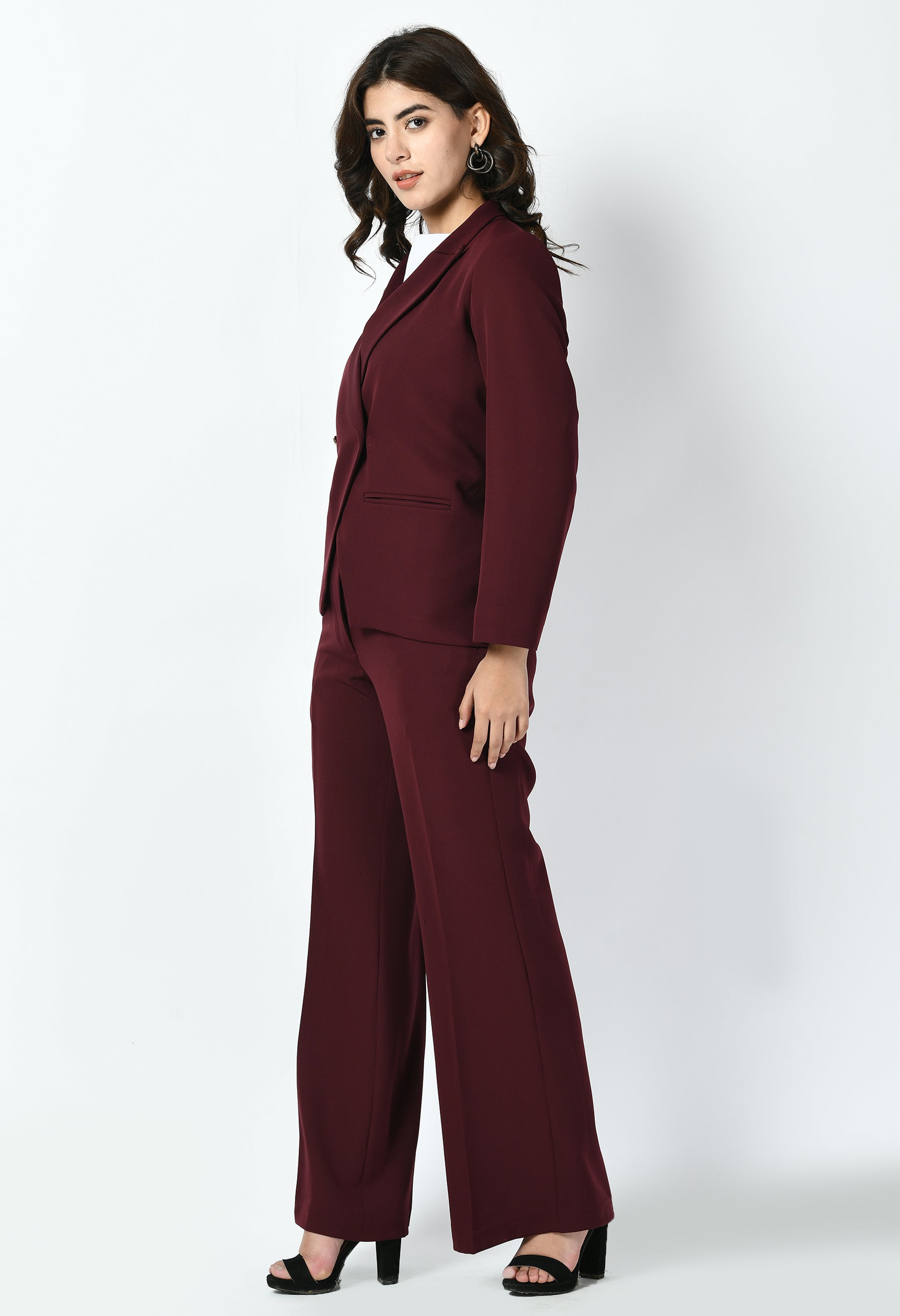 Exude Vitality Formal Blazer with Bootcut Trousers (Wine)