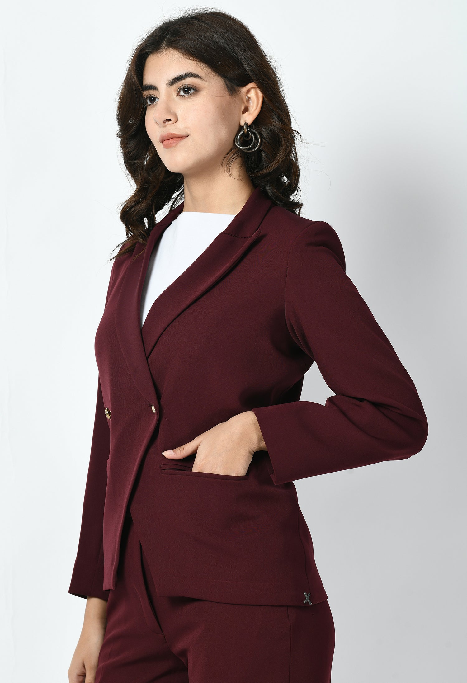 Exude Dominance Solid Formal Blazer (Wine)