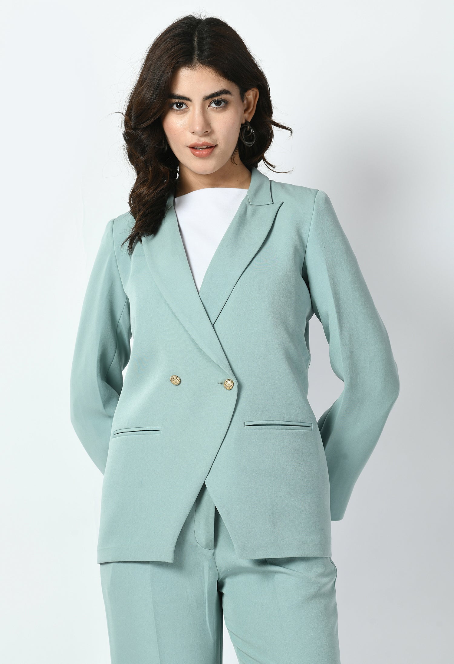 Exude Dominance Solid Formal Blazer (Cyan Blue)