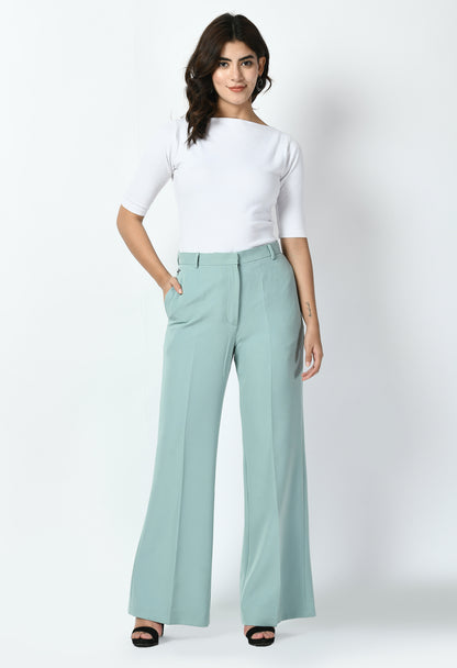 Exude Eminence Solid Bootcut Trousers (Cyan Blue)