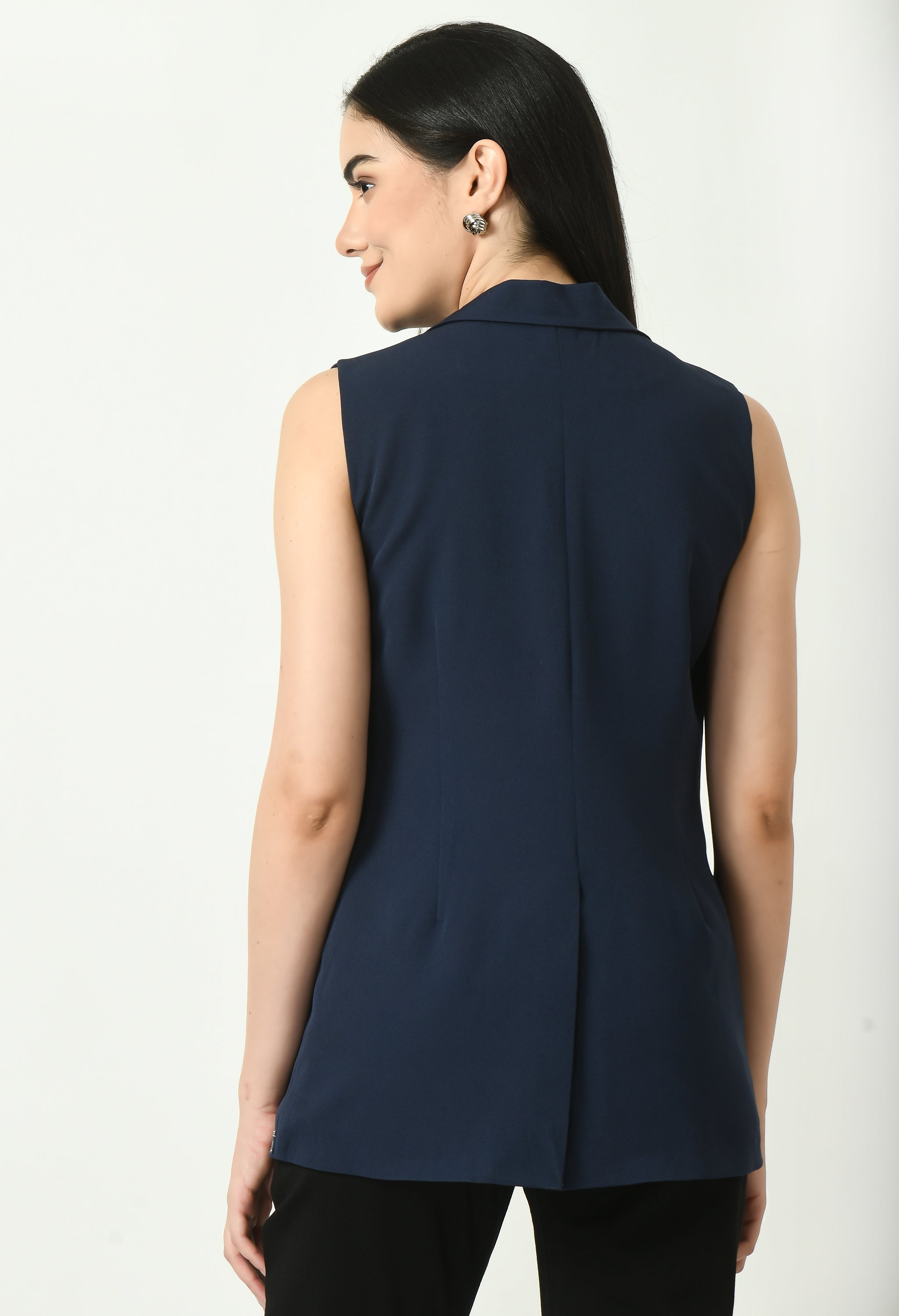 Exude Meridian Sleeveless Long Blazer (Navy)