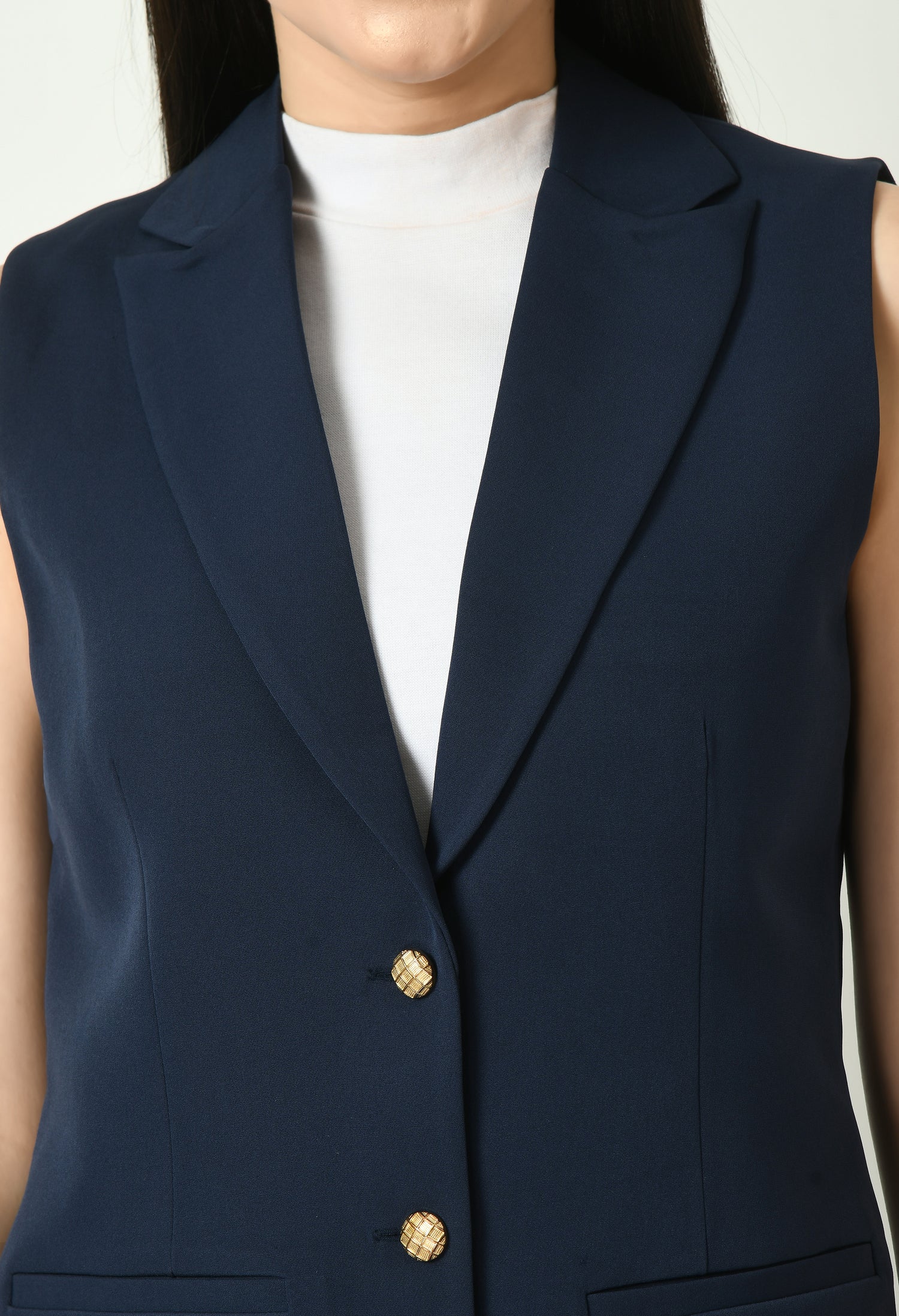 Exude Meridian Sleeveless Long Blazer (Navy)