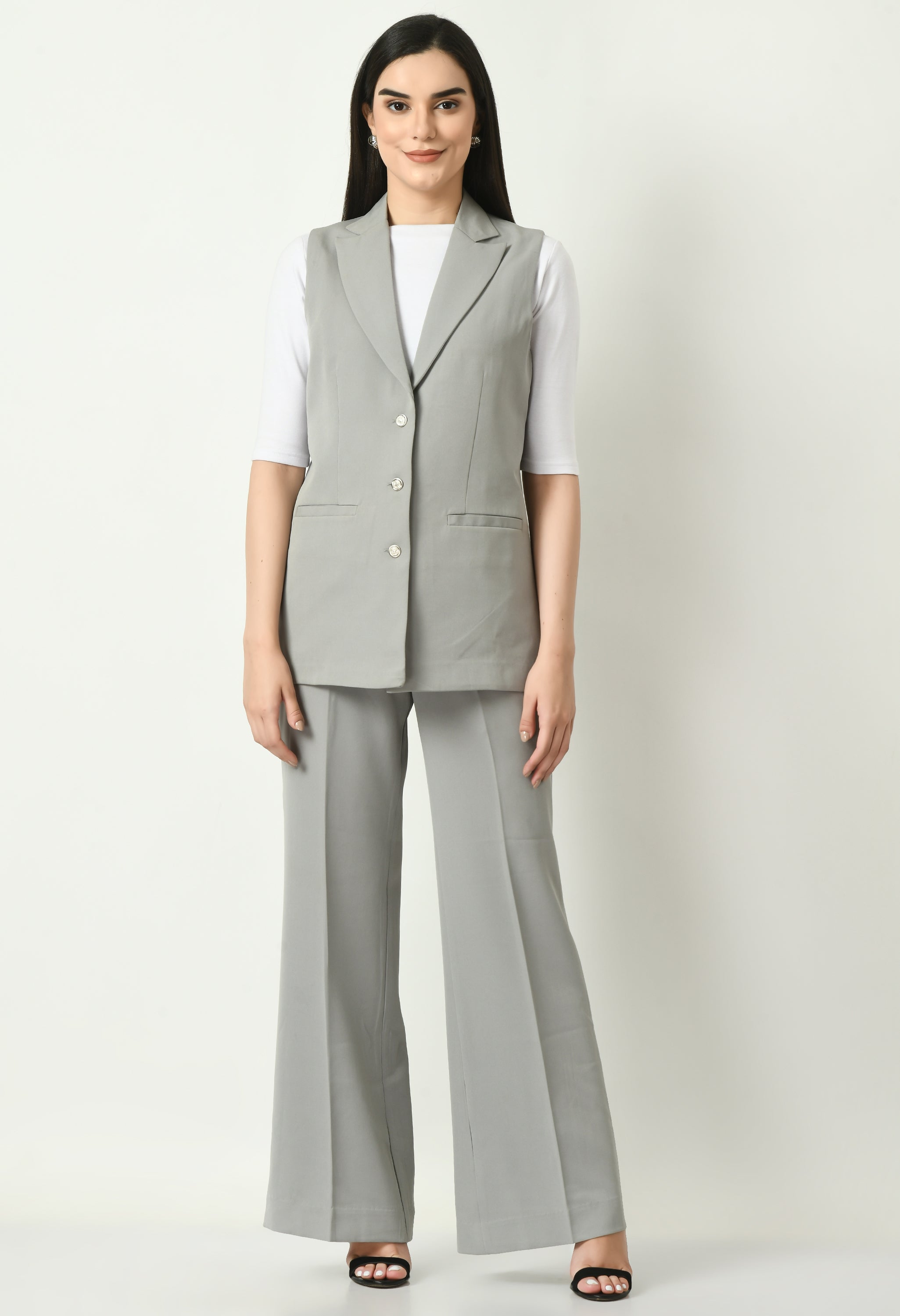 Grey sleeveless blazer hotsell