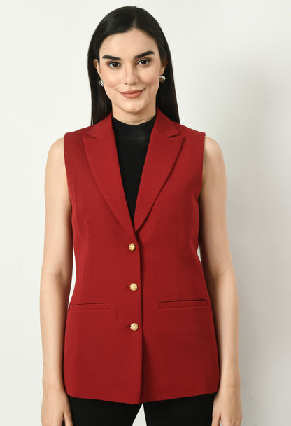 Exude Meridian Sleeveless Long Blazer (Red)