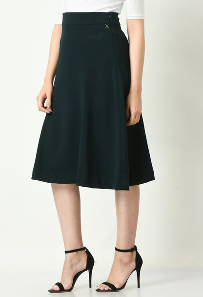 Exude Exuberant Mandarin Collar Blazer with Midi A-line Skirt (Emerald Green)