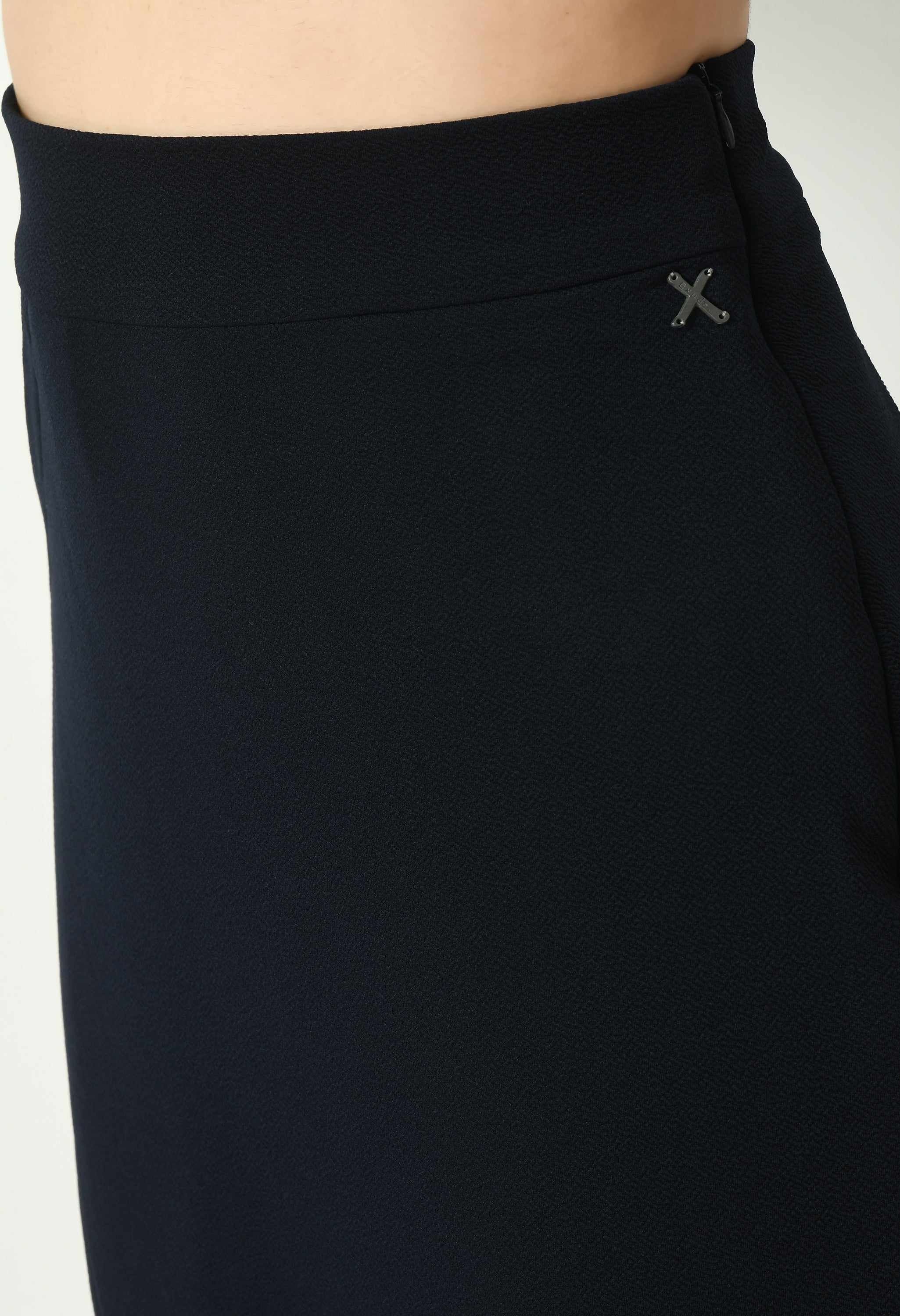 Exude Euphoria Pencil Midi Skirt with Front Slit (Navy)